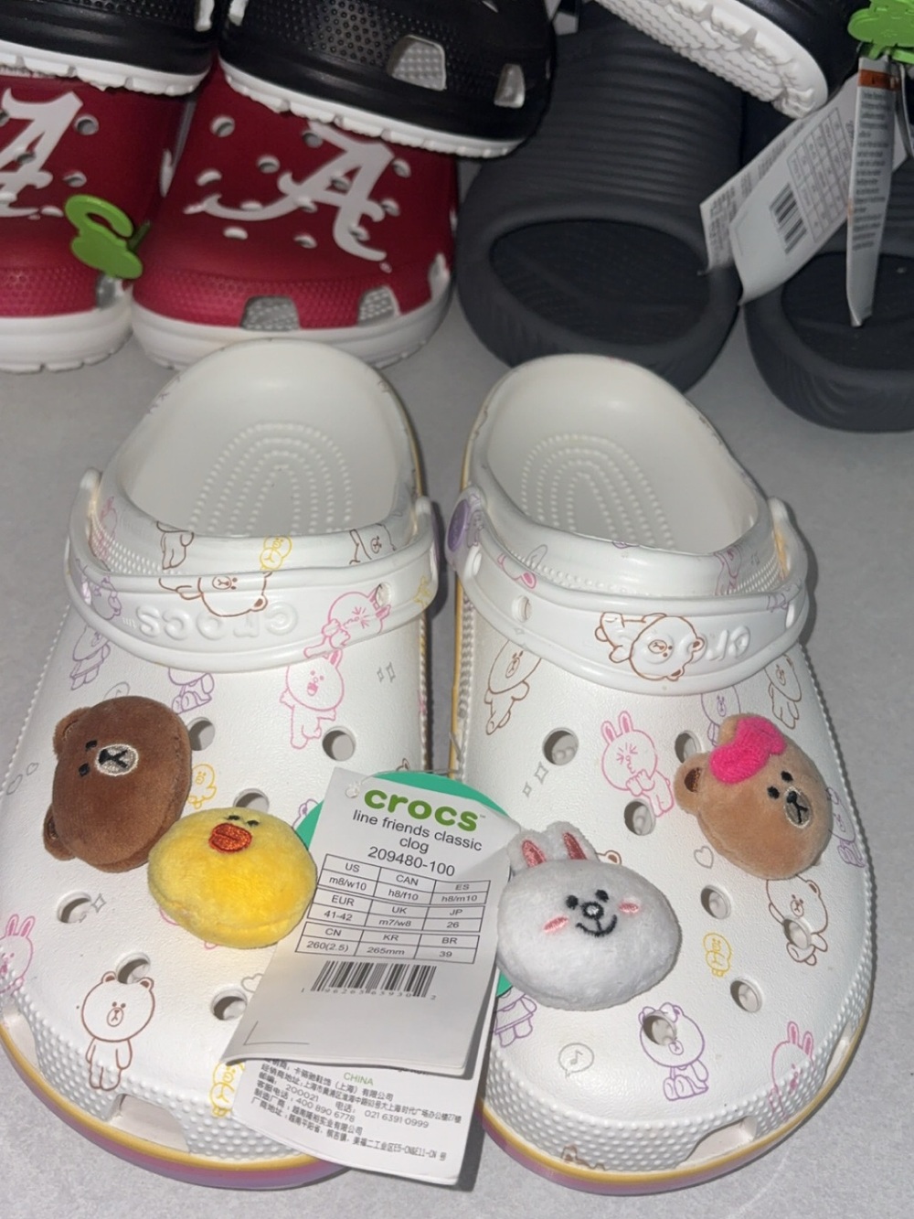 CROCS women White Line Friends Classic Clogs with Plush Charms